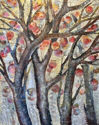 Apple Trees Painting Original Painting Summer Landscape Apples on Trees von Nataliya Rozhdestvenskaya, Malerei kaufen auf Singulart