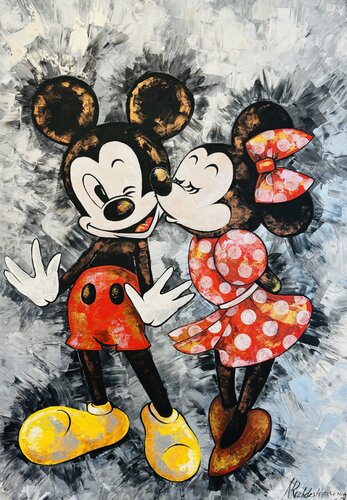 Mickey Mouse Painting Original Artwork 100x80 Mickey and Mini Mouse Pop Art large Painting par Nataliya Rozhdestvenskaya, Peinture en vente sur Singulart