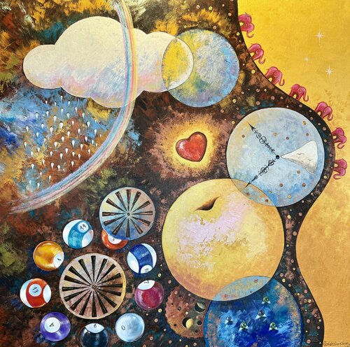 Steampunk Love Fantasy Original Painting 100x100 Mechanics of Love Large Modern Artwork von Nataliya Rozhdestvenskaya, Malerei kaufen auf Singulart