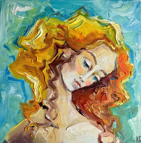 Girl Portrait Redhead Girl Oil Original Painting Romantic Woman Portrait par Nataliya Rozhdestvenskaya, Peinture en vente sur Singulart