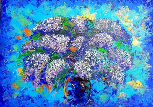 Lilac Painting Flower Bouquet Original Painting par Nataliya Rozhdestvenskaya, Peinture en vente sur Singulart