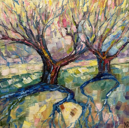 Spring Landscape with Trees Original Oil Painting Nataliya Rozhdestvenskaya