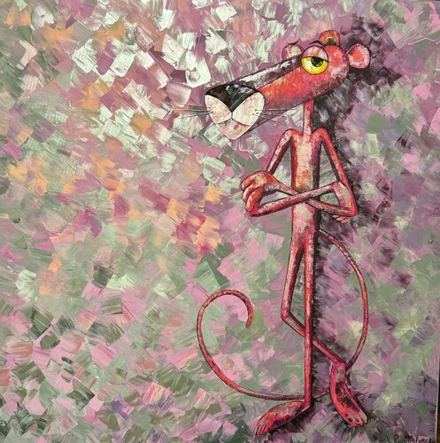 Pink Panther Original Painting 100x100 PopArt Modern Large Painting by Nataliya Rozhdestvenskaya, Painting for Sale on Singulart