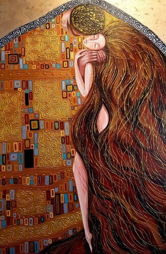 The Kiss Original Painting Inspired By Klimt par Nataliya Rozhdestvenskaya, Peinture en vente sur Singulart