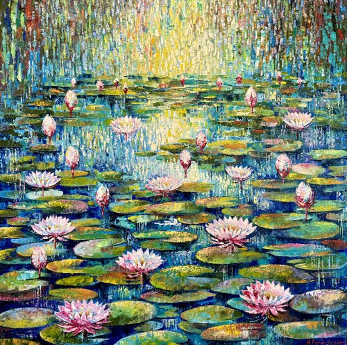 Water Lily Painting Original Impasto Oil Artwork 100/100 Water Lilies in the Lake Flowers Painting by Nataliya Rozhdestvenskaya, Painting for Sale on Singulart