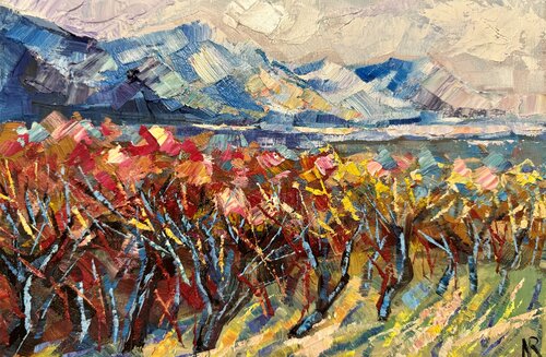Mountain Landscape Original Oil Painting Vineyards in the Mountains by Nataliya Rozhdestvenskaya, Painting for Sale on Singulart
