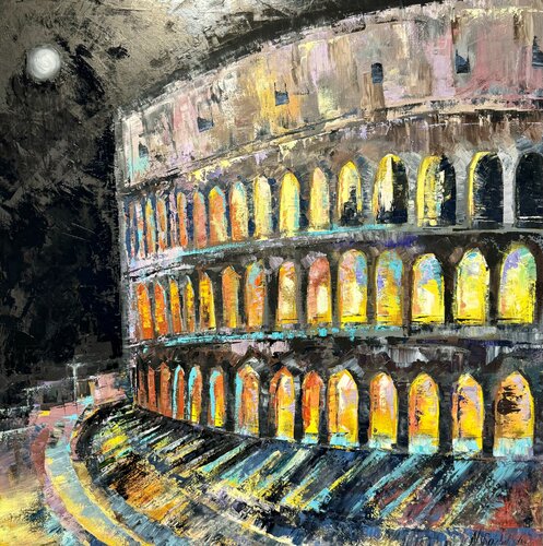 Italian Landscape Original Oil Artwork Night Colosseum by Nataliya Rozhdestvenskaya, Painting for Sale on Singulart