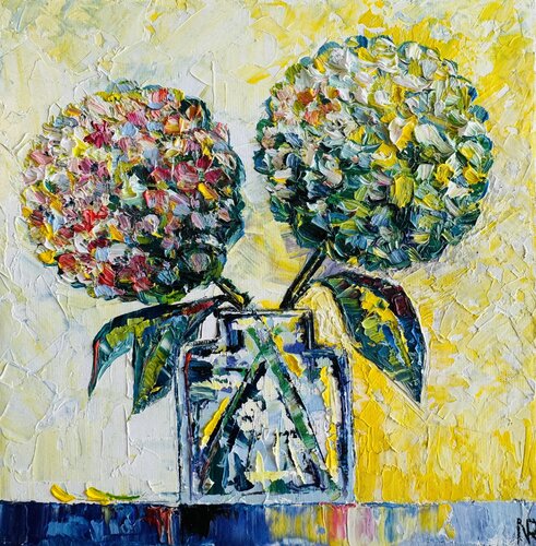 Hydrangea Painting Flower Original Oil Art Floral Impressionist Wall Art Oil Painting Impasto by Nataliya Rozhdestvenskaya, 油畫 for Sale on Singulart