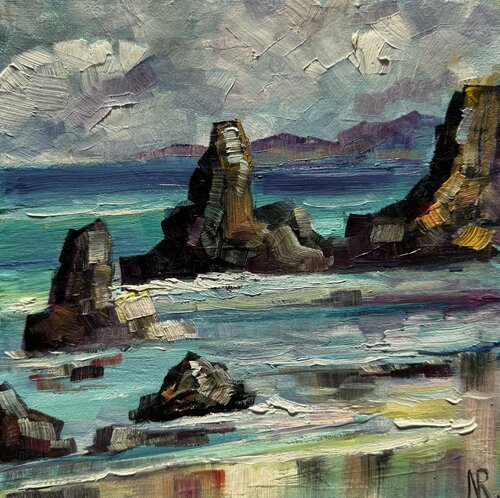 Ireland Painting Seescape Original Oil Art Fall in Ireland Painting  Coastline Artwork par Nataliya Rozhdestvenskaya, Peinture en vente sur Singulart