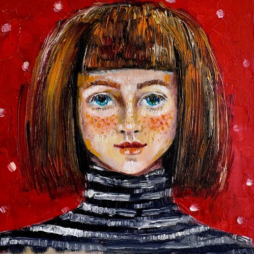 Girl Portrait Redhead Girl Oil Original Painting Romantic Woman Portrait par Nataliya Rozhdestvenskaya, Peinture en vente sur Singulart