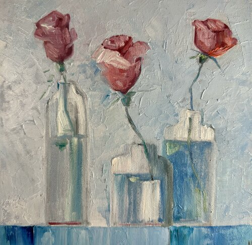 Three Roses Original Oil Painting von Nataliya Rozhdestvenskaya, Malerei kaufen auf Singulart