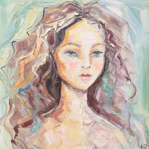 Girl Portrait Romantic Girl Oil Original Painting Woman Portrait von Nataliya Rozhdestvenskaya, Malerei kaufen auf Singulart