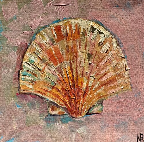 Shell Pearl Oyster Original Oil Painting par Nataliya Rozhdestvenskaya, Peinture en vente sur Singulart