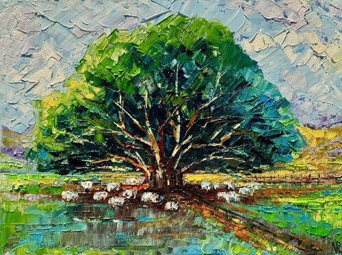 Countryside Landscape Original Impasto Oil Painting von Nataliya Rozhdestvenskaya, Malerei kaufen auf Singulart