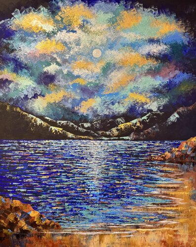 Night Seascape Original Painting 100x80 par Nataliya Rozhdestvenskaya, Peinture en vente sur Singulart