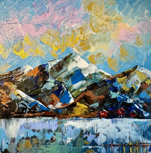Lofoten Norway Original Painting par Nataliya Rozhdestvenskaya, Peinture en vente sur Singulart