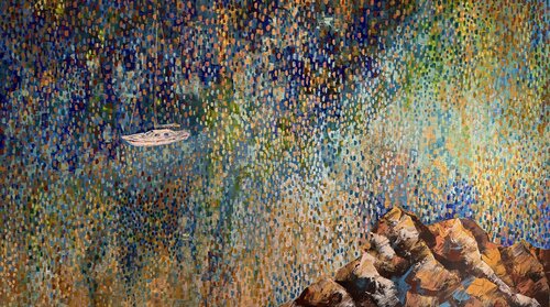 Seascape with Boat Original Painting 140x80 par Nataliya Rozhdestvenskaya, Peinture en vente sur Singulart