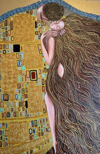 The Kiss Original Painting Inspired By Klimt par Nataliya Rozhdestvenskaya, Peinture en vente sur Singulart