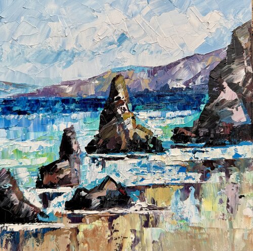 Ireland Painting Seescape Original Oil Art Fall in Ireland Painting  Coastline Artwork van Nataliya Rozhdestvenskaya, Schilderij te koop op Singulart