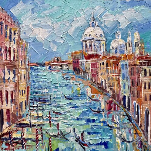 Venice Painting Original Oil Artwork Italian Landscape Venetian Landscape Venice at Sunset Palace Miniature Impasto Art de Nataliya Rozhdestvenskaya, Pintura a la venta en Singulart