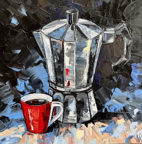 Morning Coffee Original Impasto Oil Painting Nataliya Rozhdestvenskaya