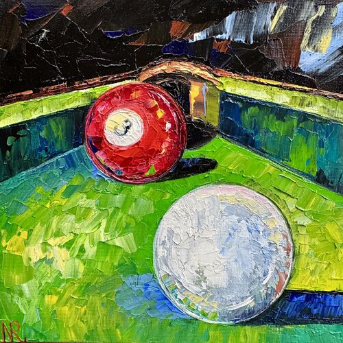 Billiards Original Oil Painting von Nataliya Rozhdestvenskaya, Malerei kaufen auf Singulart