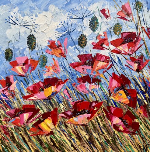 Poppies Original Oil Impasto Painting Flower Field by Nataliya Rozhdestvenskaya, Painting for Sale on Singulart