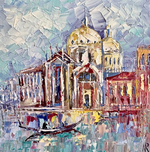 Venice Painting Original Oil Artwork Italian Landscape Venetian Landscape Venice at Sunset Palace Miniature Impasto Art Nataliya Rozhdestvenskaya