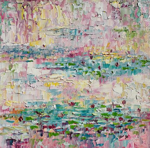 Water Lily Painting Original Oil Artwork  Water Lilies in the Lake Flowers Painting von Nataliya Rozhdestvenskaya, Malerei kaufen auf Singulart
