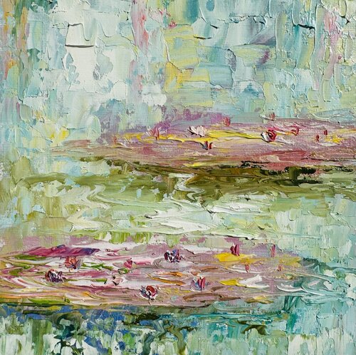 Water Lily Painting Original Oil Artwork  Water Lilies in the Lake Flowers Painting von Nataliya Rozhdestvenskaya, Malerei kaufen auf Singulart