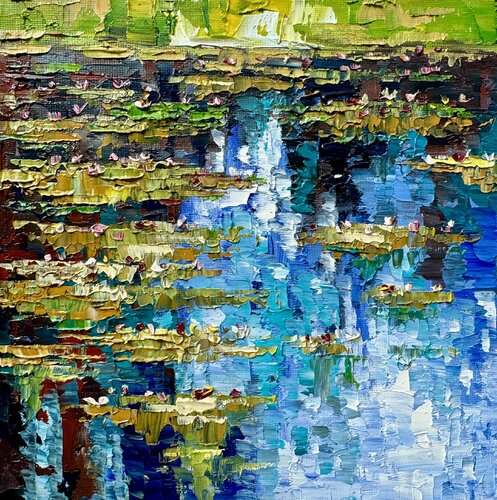 Water Lily Painting Original Oil Artwork  Water Lilies in the Lake Flowers Painting by Nataliya Rozhdestvenskaya, Painting for Sale on Singulart