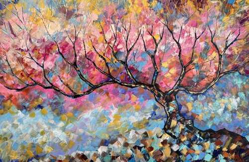 Cherry Blossoms Artwork Original  Painting Bright Landscape 120/80  Wall Art par Nataliya Rozhdestvenskaya, Peinture en vente sur Singulart
