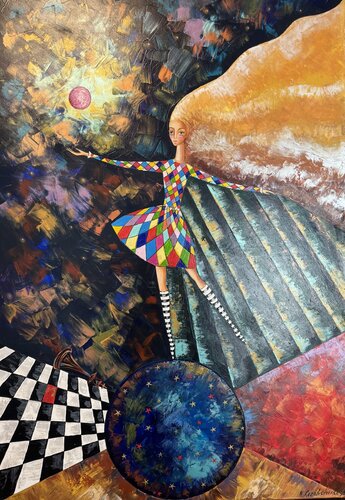 Girl on a Ball Painting Original Artwork Alice in Wonderland Contemporary Modern Art by Nataliya Rozhdestvenskaya, Painting for Sale on Singulart