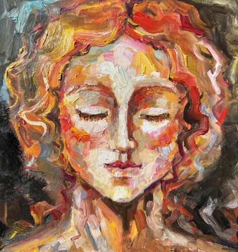 Girl Portrait Redhead Girl Oil Original Painting Romantic Woman Portrait van Nataliya Rozhdestvenskaya, Schilderij te koop op Singulart