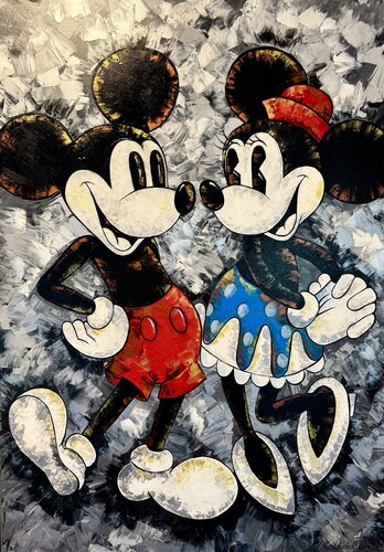 Mickey Mouse Painting Original Artwork 100x70 Mickey and Mini Mouse Pop Art large Painting di Nataliya Rozhdestvenskaya, Pittura in vendita su Singulart