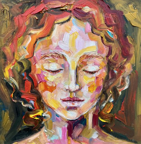 Girl Portrait Redhead Girl Oil Original Painting Romantic Woman Portrait de Nataliya Rozhdestvenskaya, Pintura a la venta en Singulart