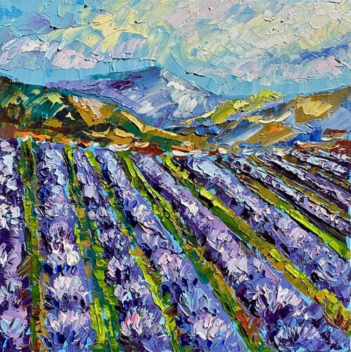Lavender Field Original Impasto Oil Painting Provence Painting Romantic Artwork by Nataliya Rozhdestvenskaya, Painting for Sale on Singulart