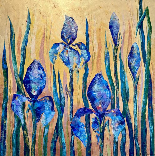 Irises on the Golden 100x100 Original Painting Nataliya Rozhdestvenskaya