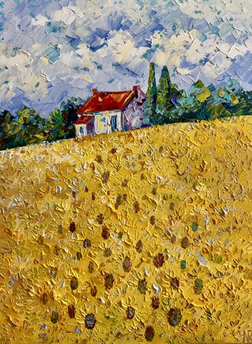 Sunflowers Painting Original Oil Artwork Field of Sunflowers Flowers Painting Summer Landscape by Nataliya Rozhdestvenskaya, Painting for Sale on Singulart