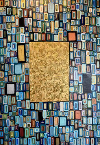 Turquoise Symphony Inspired by Gustav Klimt 100x70 Original Painting by Nataliya Rozhdestvenskaya, Painting for Sale on Singulart