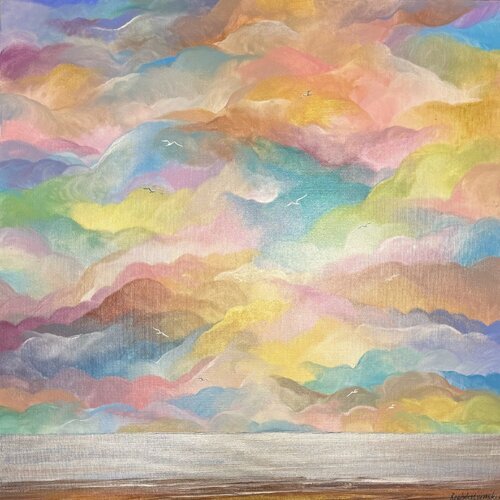 Vanilla Sky Original Painting 80x80 Cloud Dancer von Nataliya Rozhdestvenskaya, Malerei kaufen auf Singulart