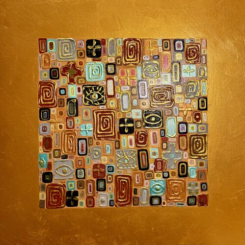 The Geometry of the Soul 60x60 Inspired by Gustav Klimt von Nataliya Rozhdestvenskaya, Malerei kaufen auf Singulart
