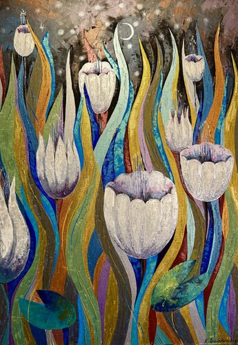 Lunar Garden 100x70 Original Painting de Nataliya Rozhdestvenskaya, Pintura a la venta en Singulart
