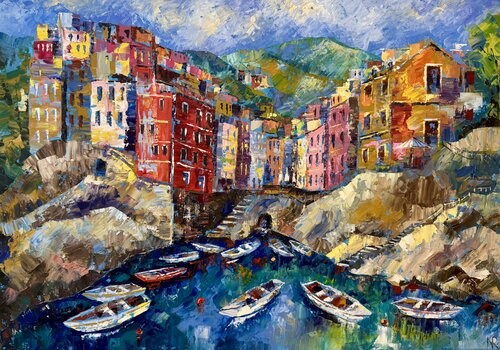 Cinque Terre Painting Oil  Landscape Ligurian Coastline von Nataliya Rozhdestvenskaya, Malerei kaufen auf Singulart