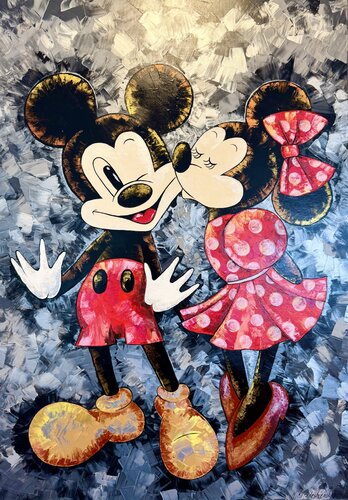 Mickey Mouse Painting Original Artwork 100x70 Mickey and Mini Mouse Pop Art large Painting von Nataliya Rozhdestvenskaya, Malerei kaufen auf Singulart