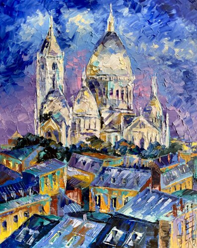 Midnight Over Montmartre Original Impasto Oil Painting von Nataliya Rozhdestvenskaya, Malerei kaufen auf Singulart