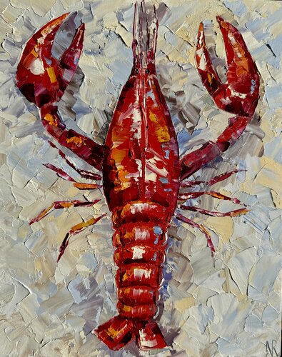 Lobster Original Impasto Oil Painting par Nataliya Rozhdestvenskaya, Peinture en vente sur Singulart
