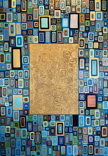 Turquoise Symphony Inspired by Gustav Klimt 100x70 Original Painting von Nataliya Rozhdestvenskaya, Malerei kaufen auf Singulart