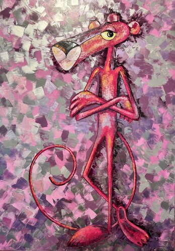 Pink Panther Original Painting 100x70  Pop Art Modern Large Painting von Nataliya Rozhdestvenskaya, Malerei kaufen auf Singulart