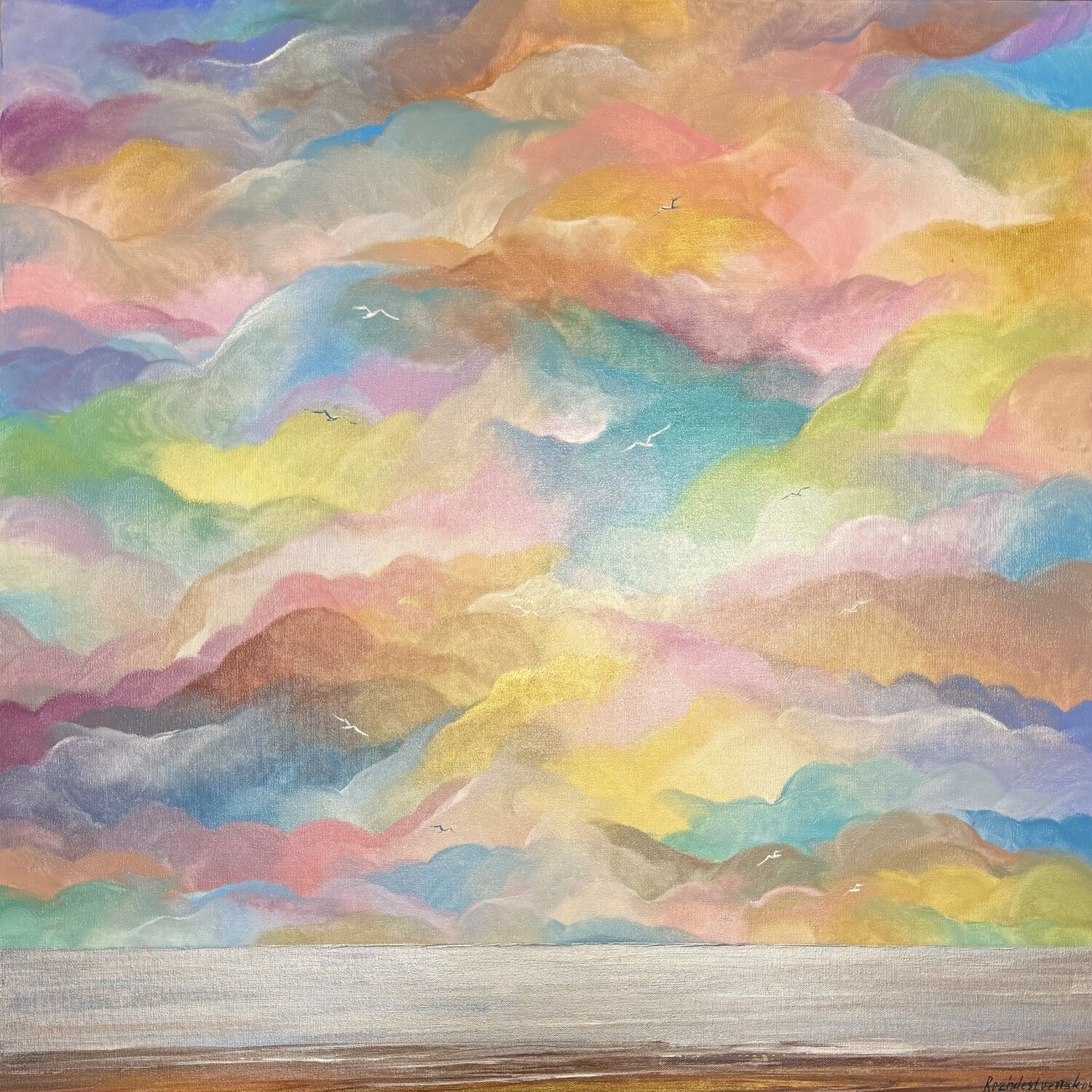Vanilla Sky Original Painting 80x80 Cloud Dancer Nataliya Rozhdestvenskaya Originalgemälde zu verkaufen